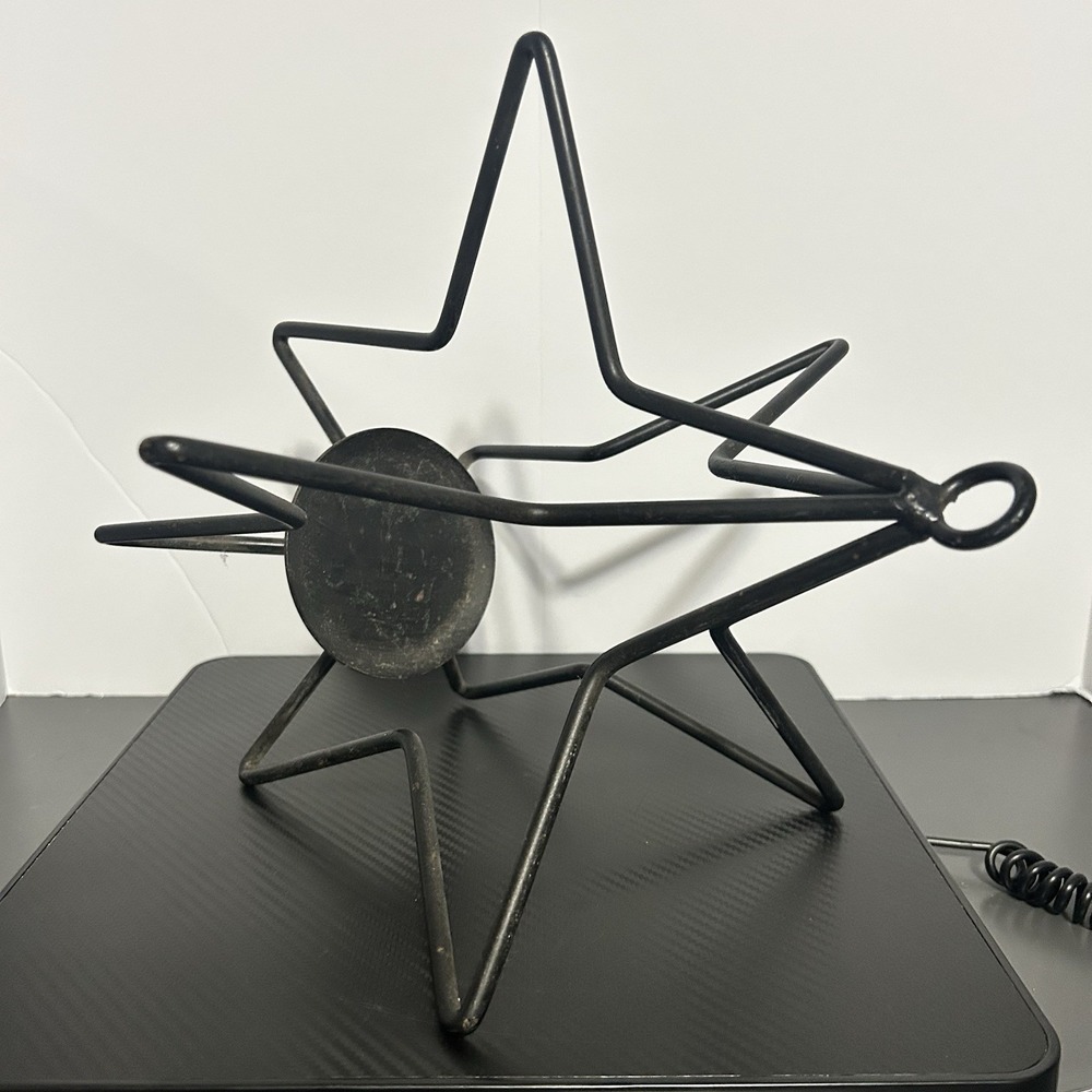 Wrought Iron 3D Star Pillar Candle Holder 12" Primitive - Picture 4 of 9